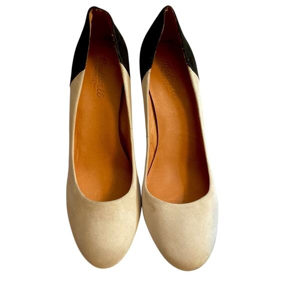Madewell Womens Black Cream Suede Classic Pump Size 10 Block Heels Office Work - Picture 8 of 12